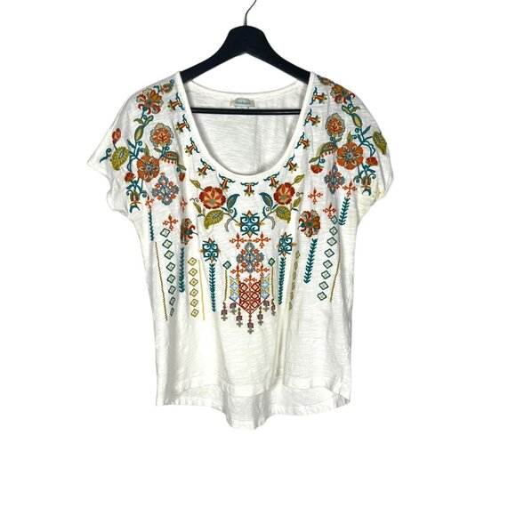 Sundance Tops - Sundance White Embroidered Short Sleeve Scoop Neck Top Medium